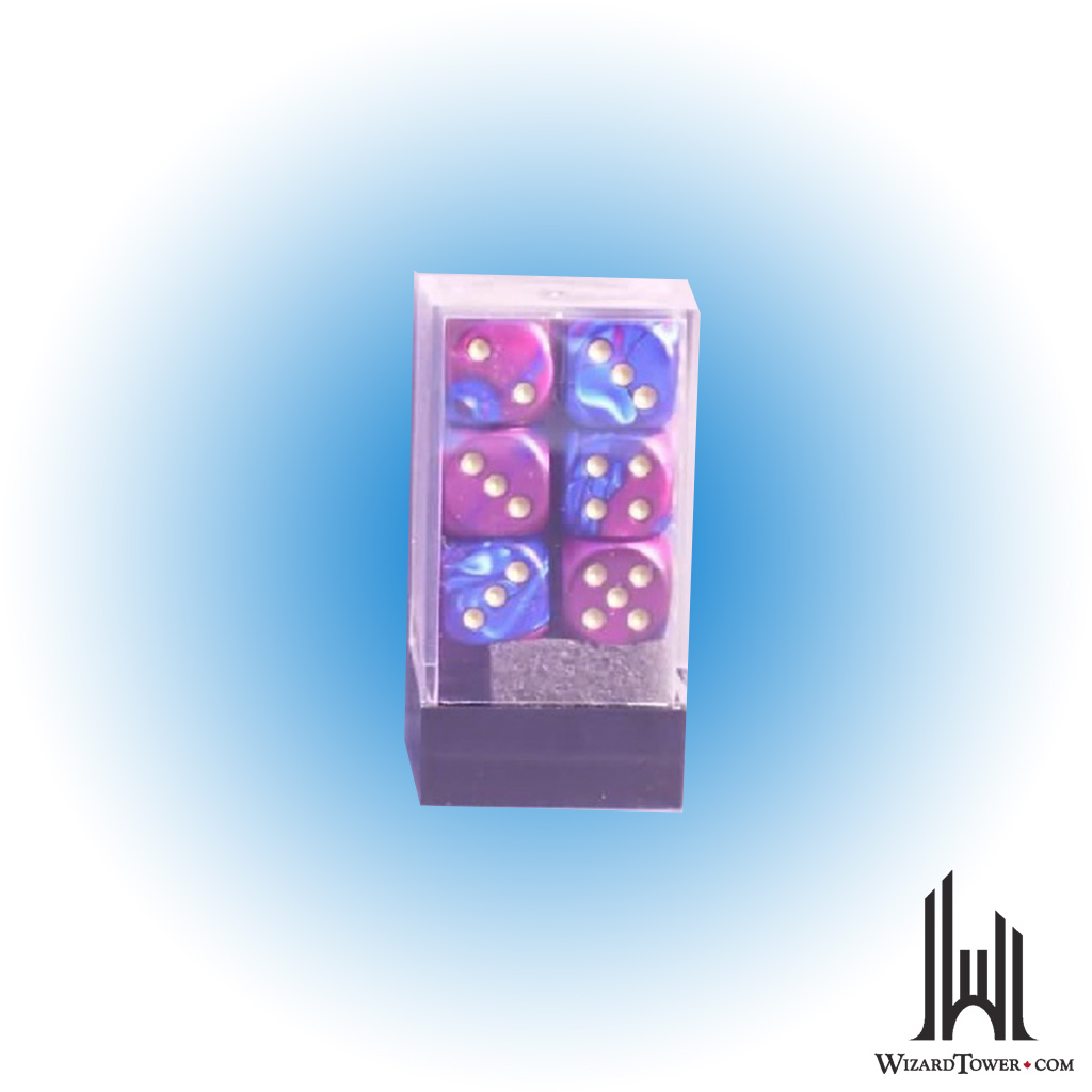 Dice Set - Gemini Blue-Purple / Gold 16mm d6 12ct